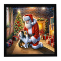 Sheltie and Santa Claus Framed Metal Print Bathroom, Kitchen, Office, Home Decor Wall Art Ready to Hang, Square, 8X8
