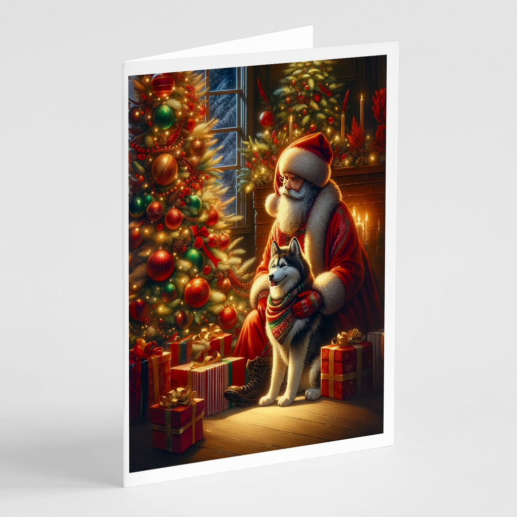 Siberian Husky and Santa Claus Greeting Cards Pack of 8 Blank Cards with Envelopes Whimsical A7 Size 5x7