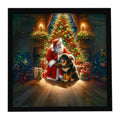 Tibetan Mastiff and Santa Claus Framed Metal Print Bathroom, Kitchen, Office, Home Decor Wall Art Ready to Hang, Square, 8X8