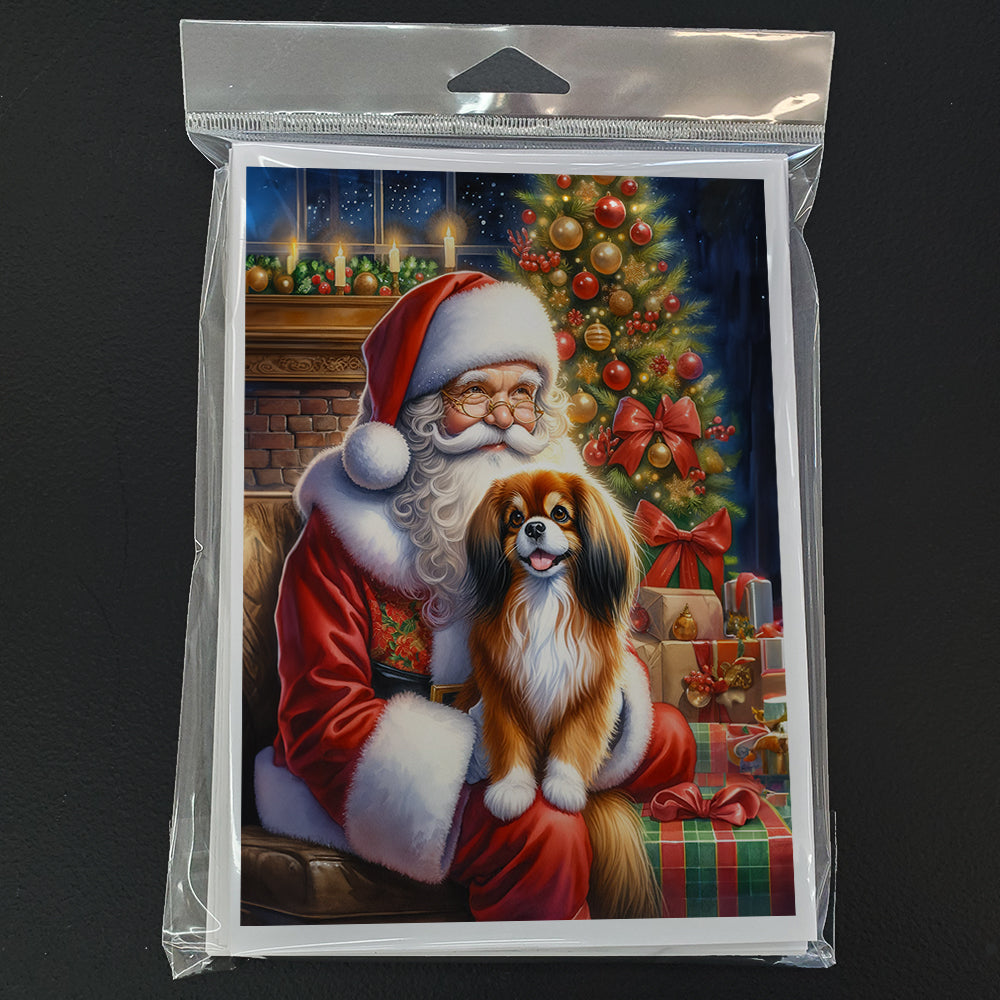 Tibetan Spaniel and Santa Claus Greeting Cards Pack of 8 Blank Cards with Envelopes Whimsical A7 Size 5x7
