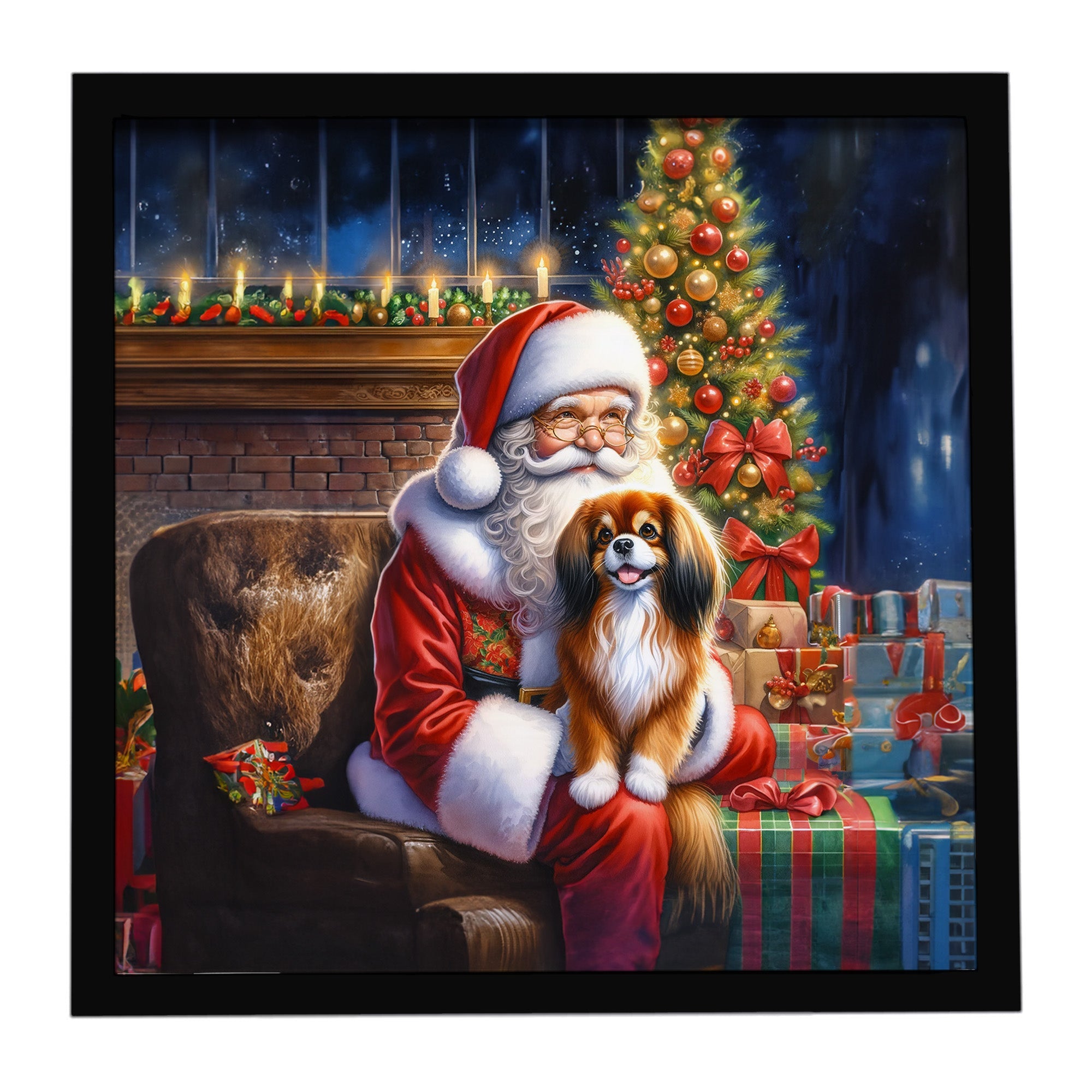 Tibetan Spaniel and Santa Claus Framed Metal Print Bathroom, Kitchen, Office, Home Decor Wall Art Ready to Hang, Square, 8X8