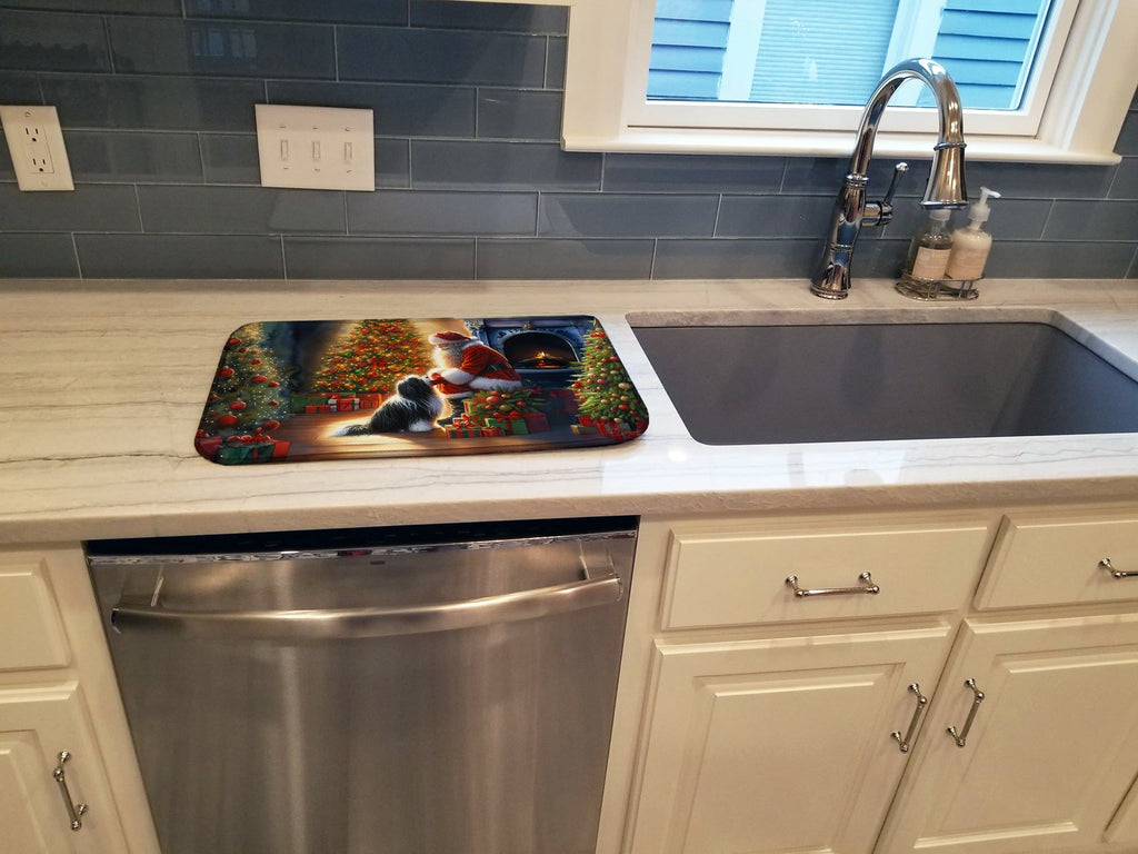 Tibetan Terrier and Santa Claus Dish Drying Mat Absorbent Dish Drying Mat Pad for Kitchen Counter Dish Drainer Mat for Countertop, 14 x 21", Multicolor