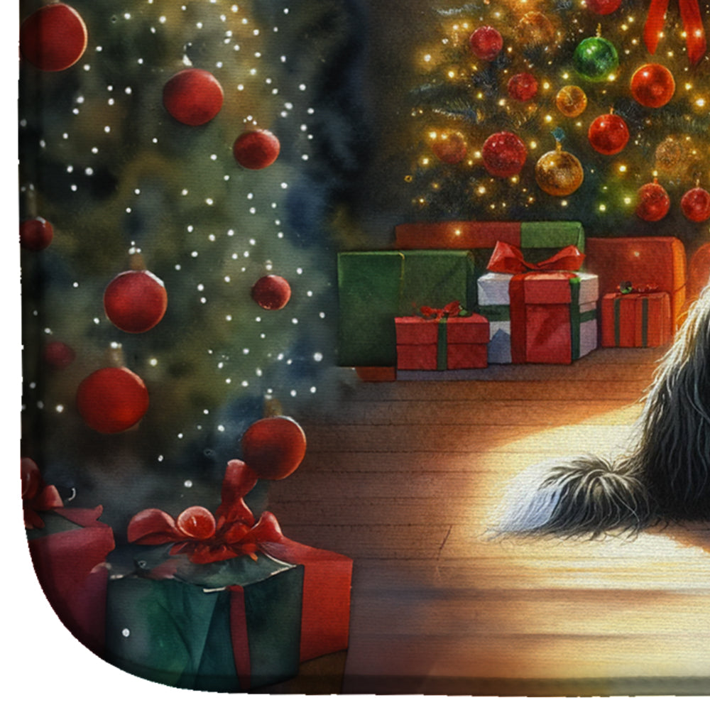 Tibetan Terrier and Santa Claus Dish Drying Mat Absorbent Dish Drying Mat Pad for Kitchen Counter Dish Drainer Mat for Countertop, 14 x 21", Multicolor