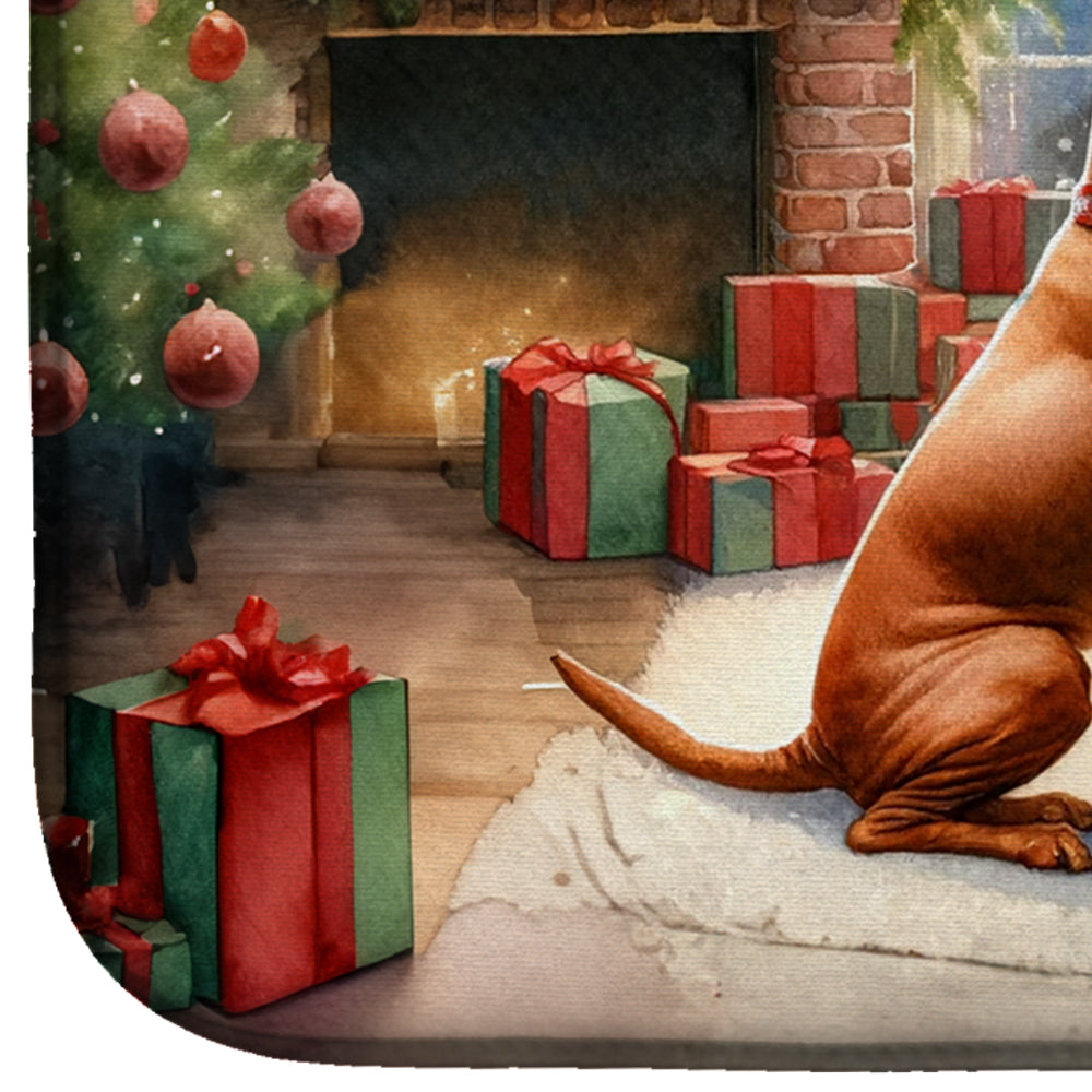 Vizsla and Santa Claus Dish Drying Mat Absorbent Dish Drying Mat Pad for Kitchen Counter Dish Drainer Mat for Countertop, 14 x 21", Multicolor