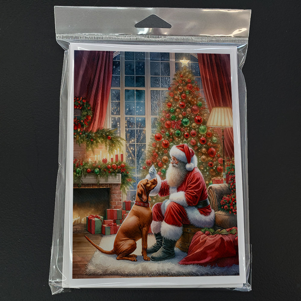 Vizsla and Santa Claus Greeting Cards Pack of 8 Blank Cards with Envelopes Whimsical A7 Size 5x7