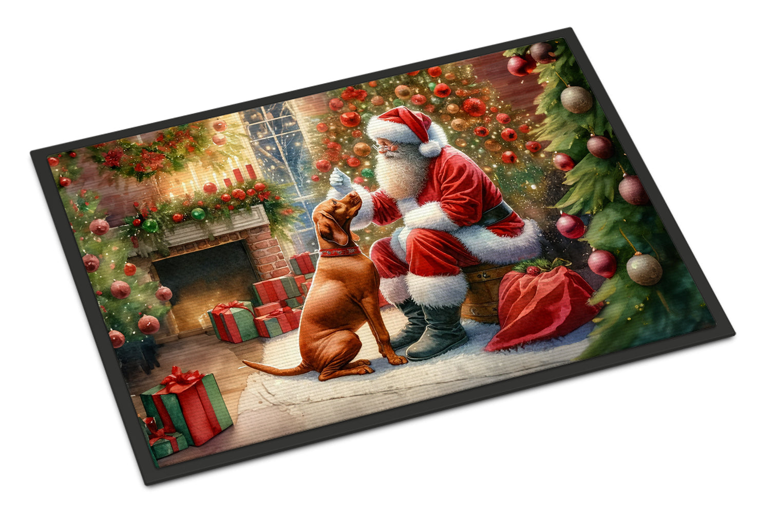 Vizsla and Santa Claus Doormat Indoor Outdoor 18H X 27W Front Door Mat Rugs for Entryway, Non Slip Washable