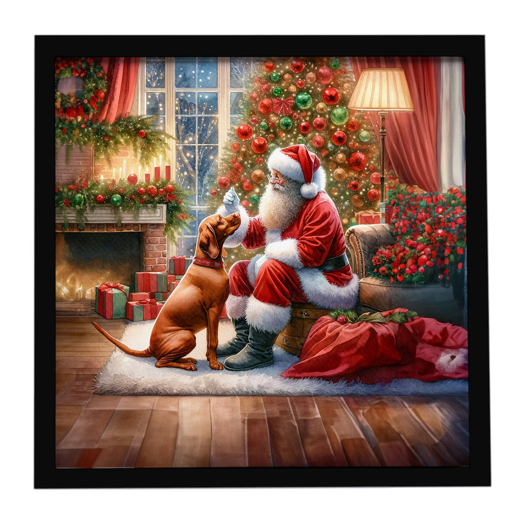 Vizsla and Santa Claus Framed Metal Print Bathroom, Kitchen, Office, Home Decor Wall Art Ready to Hang, Square, 8X8