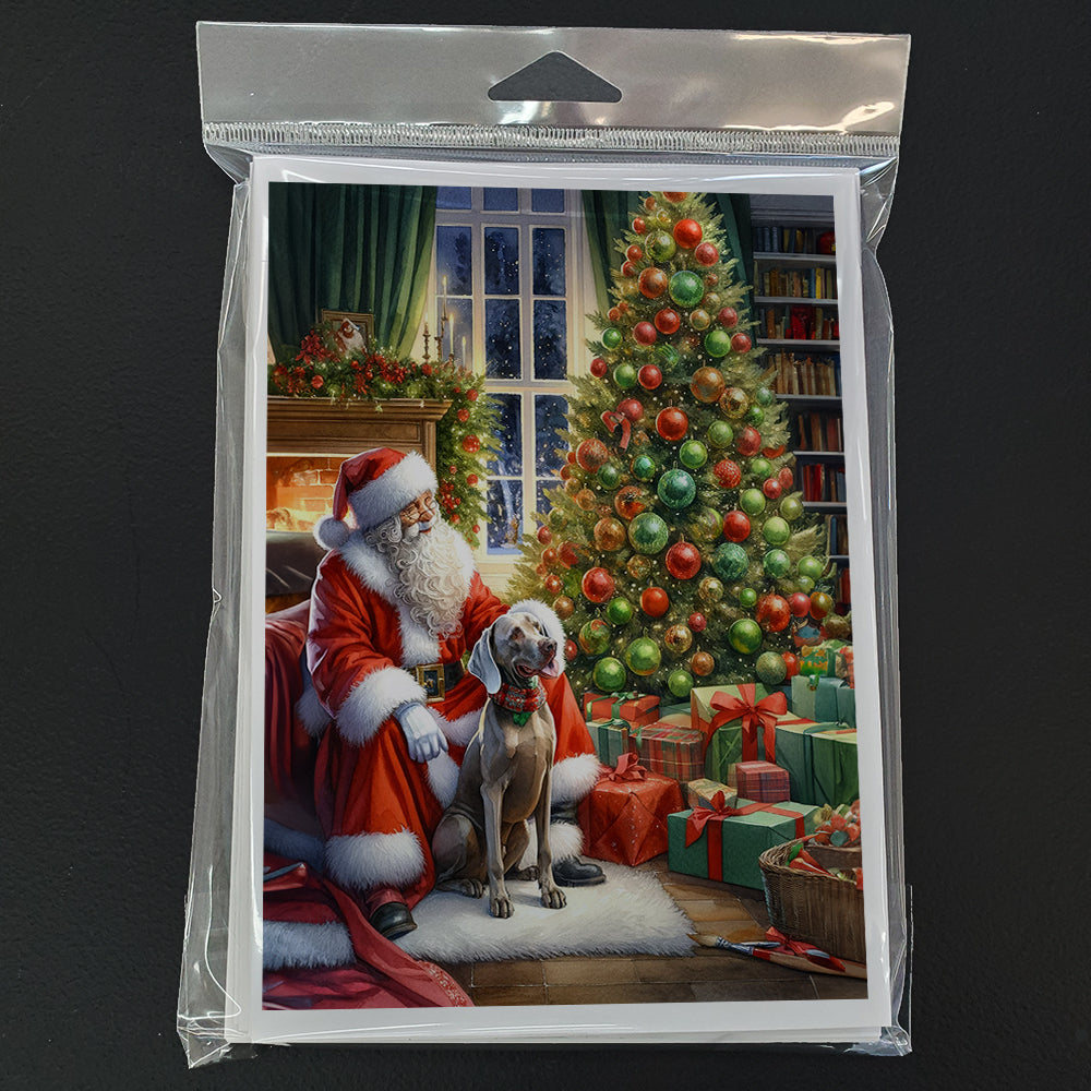 Weimaraner and Santa Claus Greeting Cards Pack of 8 Blank Cards with Envelopes Whimsical A7 Size 5x7