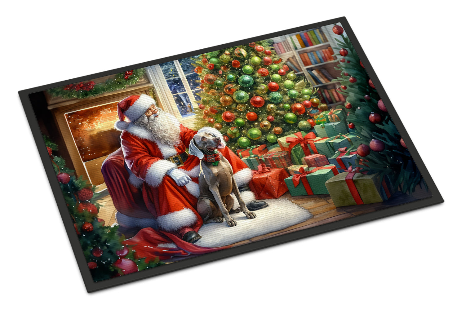 Weimaraner and Santa Claus Doormat Indoor Outdoor 24H X 36W Front Door Mat Rugs for Entryway, Non Slip Washable Low Pile,