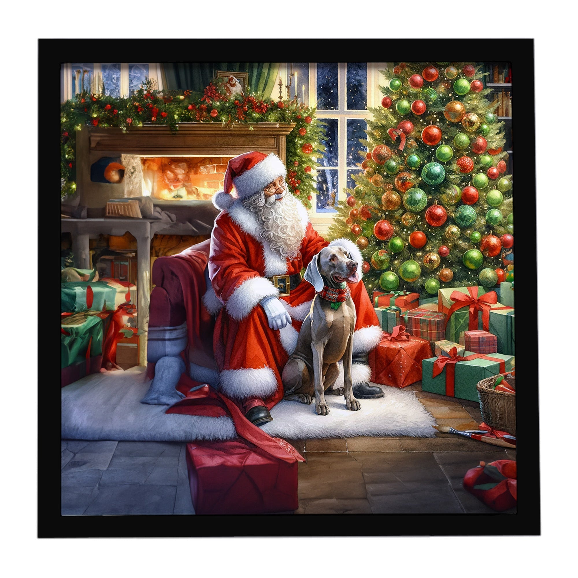 Weimaraner and Santa Claus Framed Metal Print Bathroom, Kitchen, Office, Home Decor Wall Art Ready to Hang, Square, 8X8