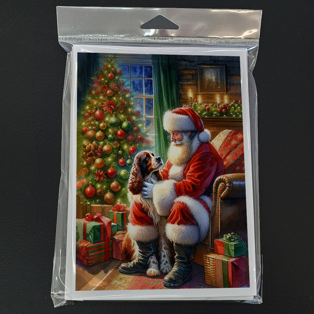 Welsh Springer Spaniel and Santa Claus Greeting Cards Pack of 8 Blank Cards with Envelopes Whimsical A7 Size 5x7