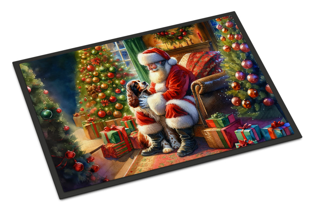Welsh Springer Spaniel and Santa Claus Doormat Indoor Outdoor 18H X 27W Front Door Mat Rugs for Entryway, Non Slip Washable