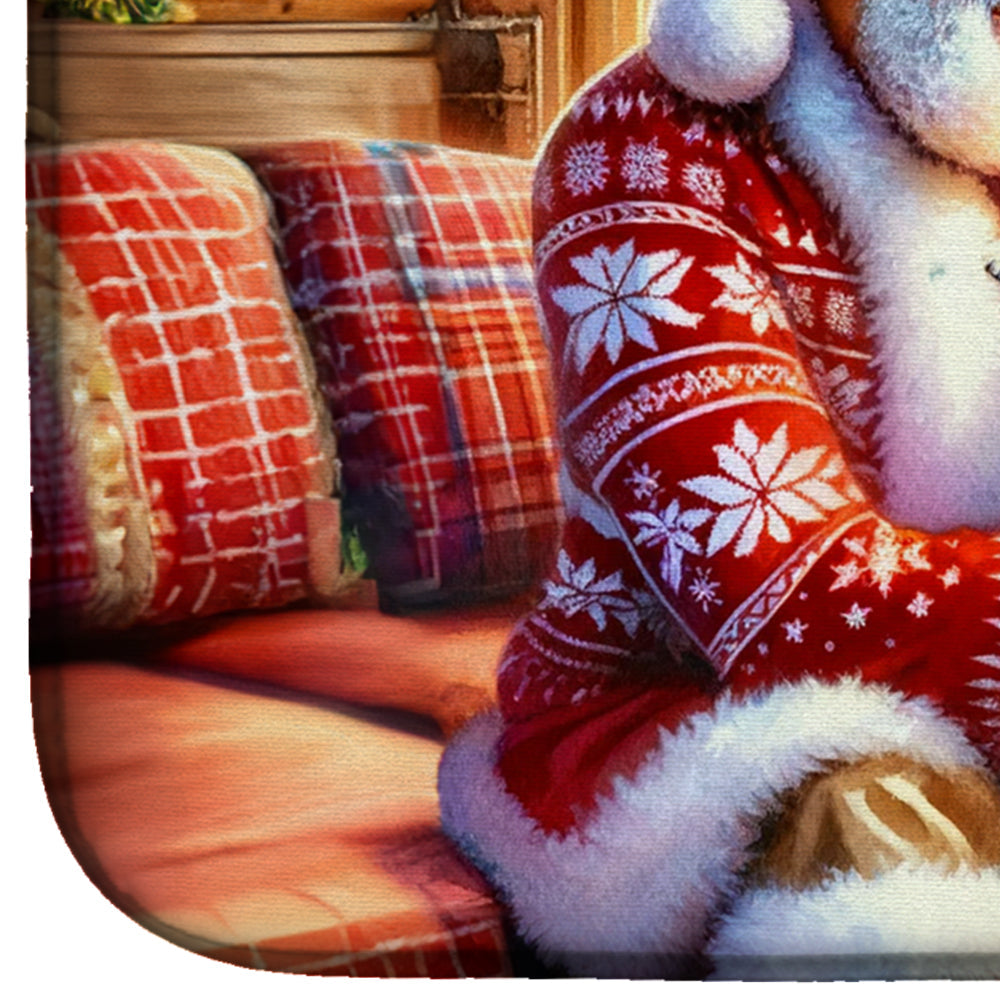 Westie and Santa Claus Dish Drying Mat Absorbent Dish Drying Mat Pad for Kitchen Counter Dish Drainer Mat for Countertop, 14 x 21", Multicolor