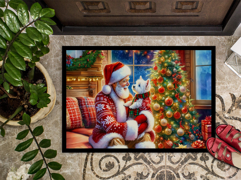 Westie and Santa Claus Doormat Indoor Outdoor 24H X 36W Front Door Mat Rugs for Entryway, Non Slip Washable Low Pile,