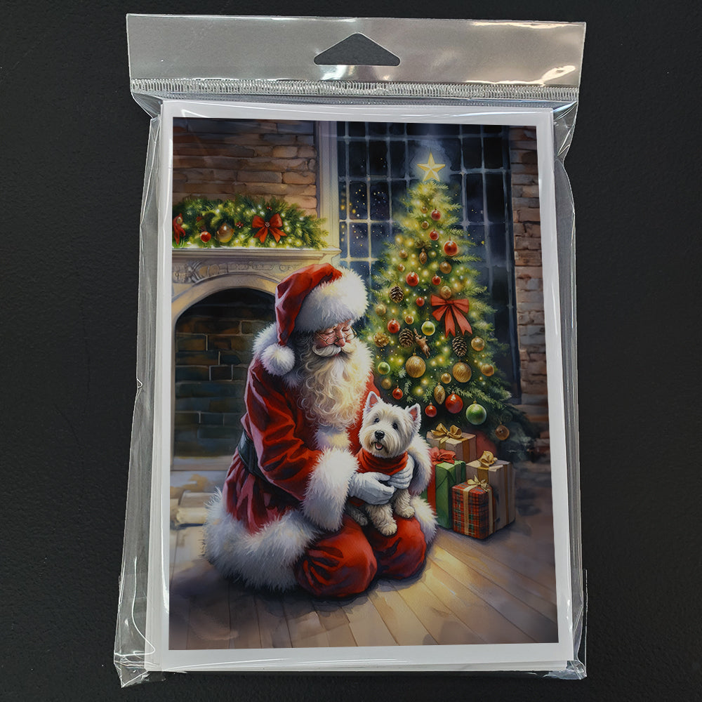 Westie and Santa Claus Greeting Cards Pack of 8 Blank Cards with Envelopes Whimsical A7 Size 5x7