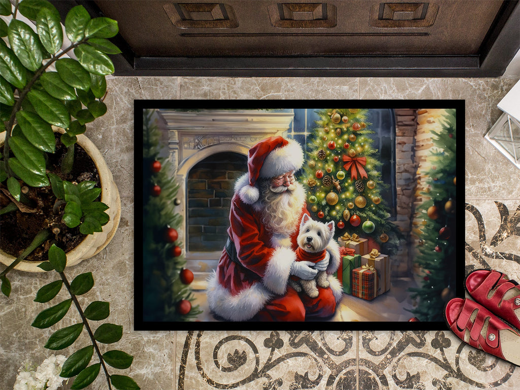 Westie and Santa Claus Doormat Indoor Outdoor 18H X 27W Front Door Mat Rugs for Entryway, Non Slip Washable