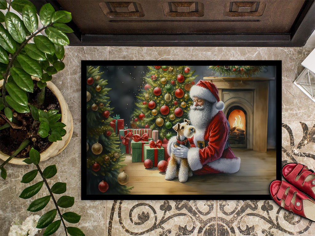 Fox Terrier and Santa Claus Doormat Indoor Outdoor 18H X 27W Front Door Mat Rugs for Entryway, Non Slip Washable