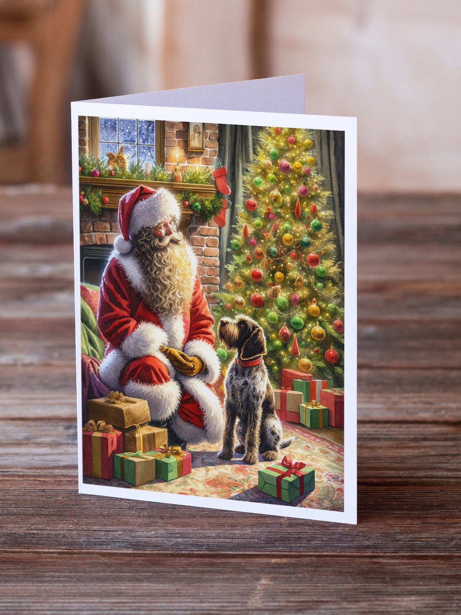 Wirehaired Pointing Griffon and Santa Claus Greeting Cards Pack of 8 Blank Cards with Envelopes Whimsical A7 Size 5x7
