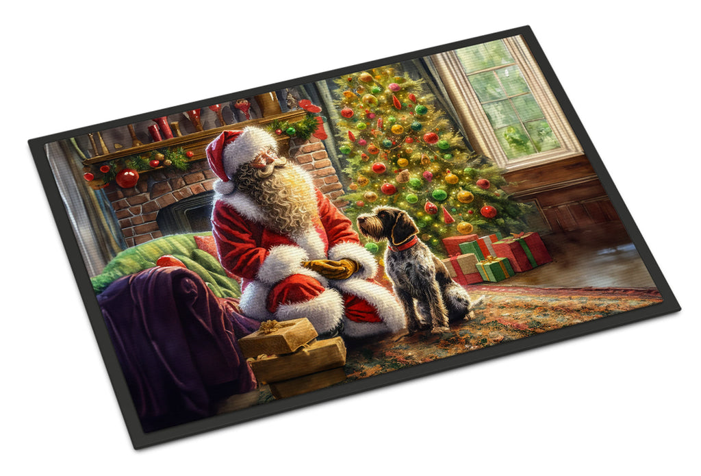 Wirehaired Pointing Griffon and Santa Claus Doormat Indoor Outdoor 18H X 27W Front Door Mat Rugs for Entryway, Non Slip Washable