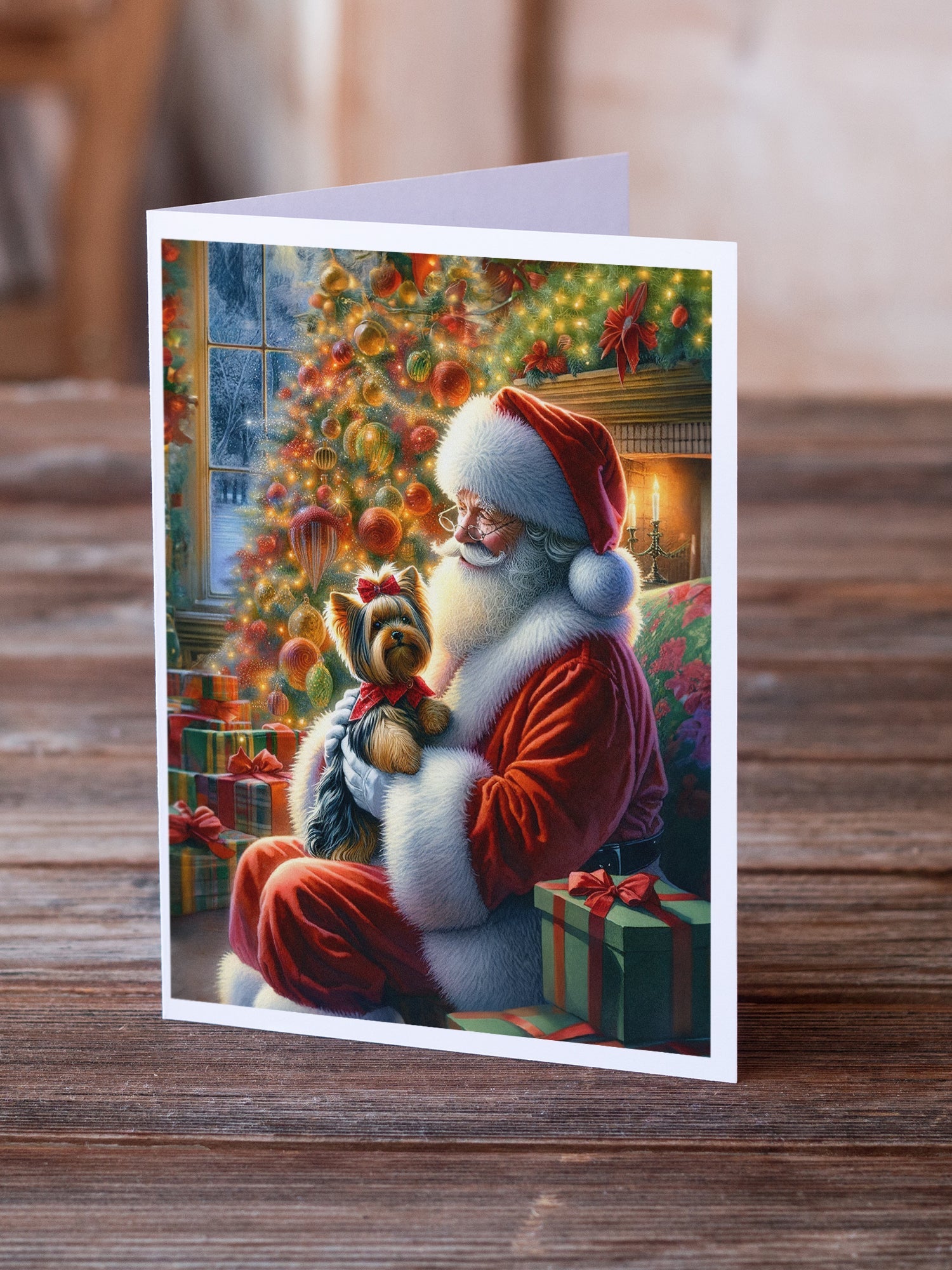 Yorkshire Terrier Yorkie and Santa Claus Greeting Cards Pack of 8 Blank Cards with Envelopes Whimsical A7 Size 5x7