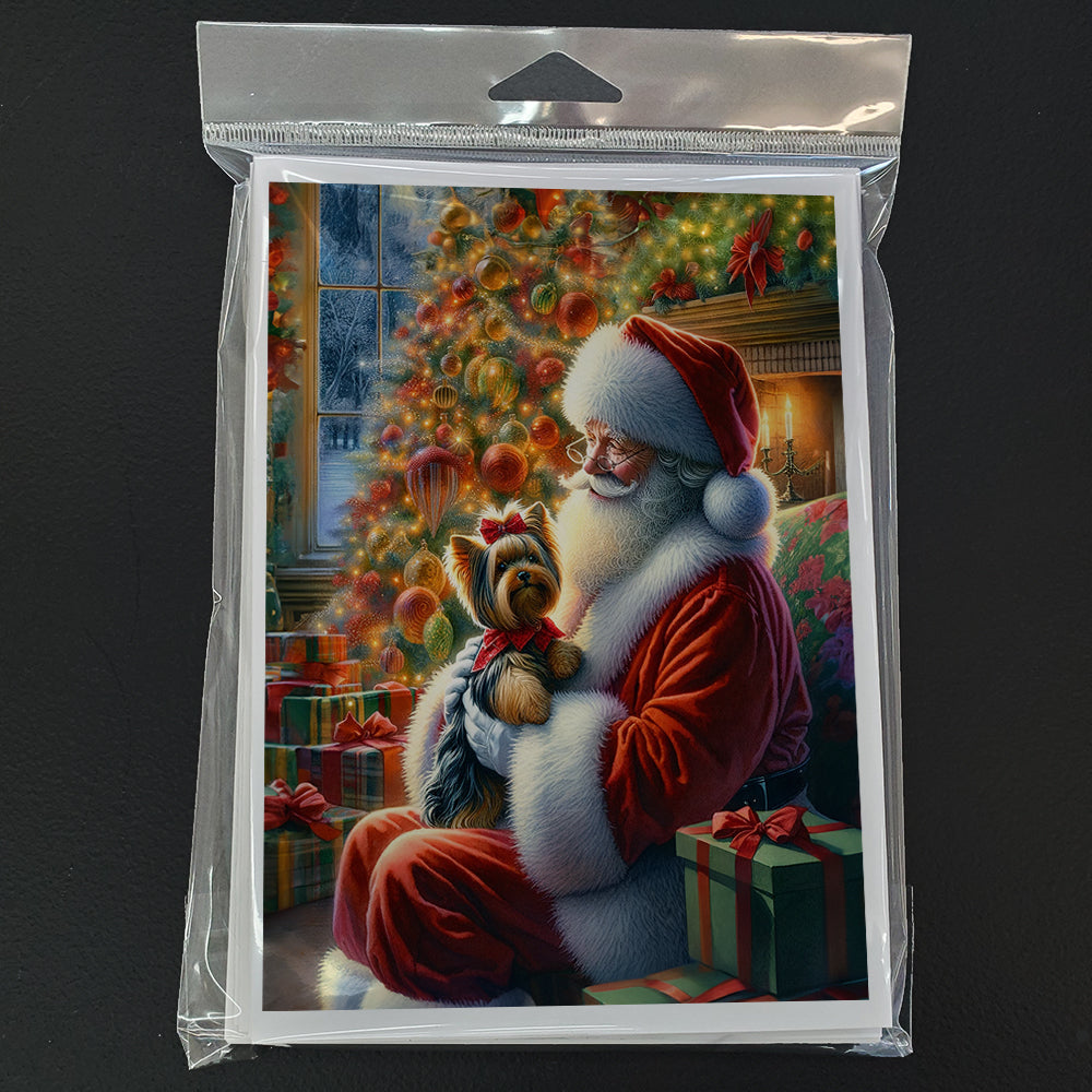 Yorkshire Terrier Yorkie and Santa Claus Greeting Cards Pack of 8 Blank Cards with Envelopes Whimsical A7 Size 5x7