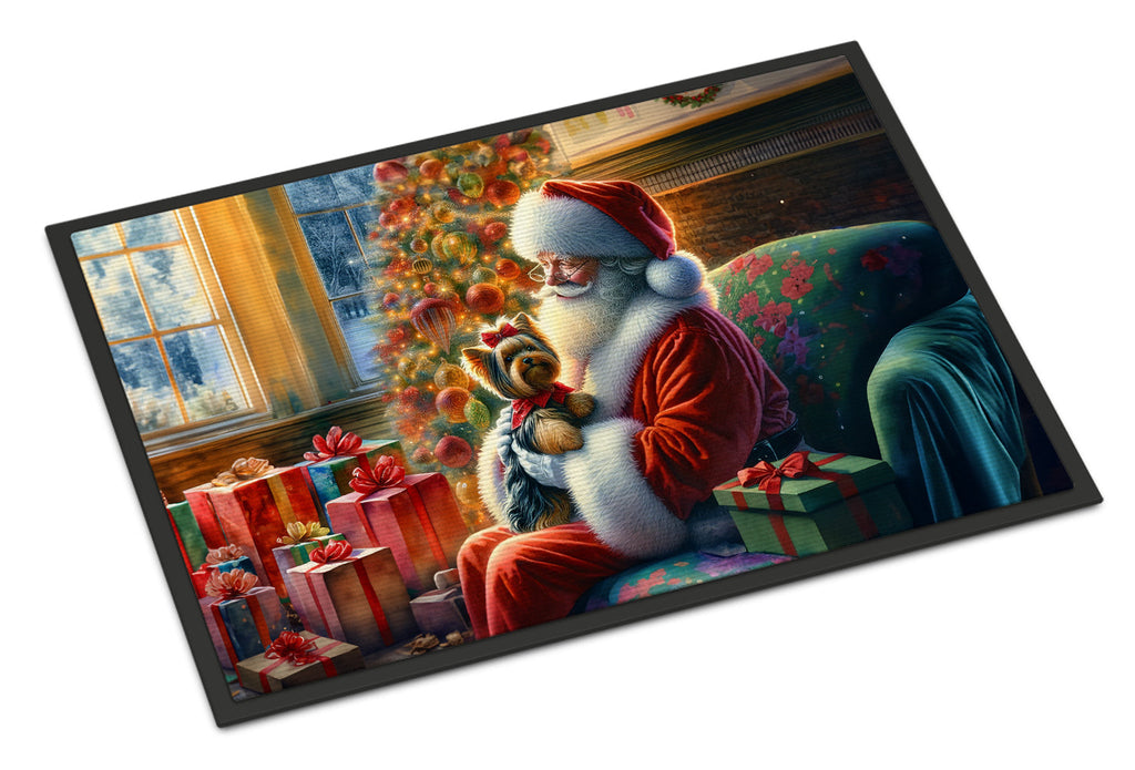 Yorkshire Terrier Yorkie and Santa Claus Doormat Indoor Outdoor 24H X 36W Front Door Mat Rugs for Entryway, Non Slip Washable Low Pile,