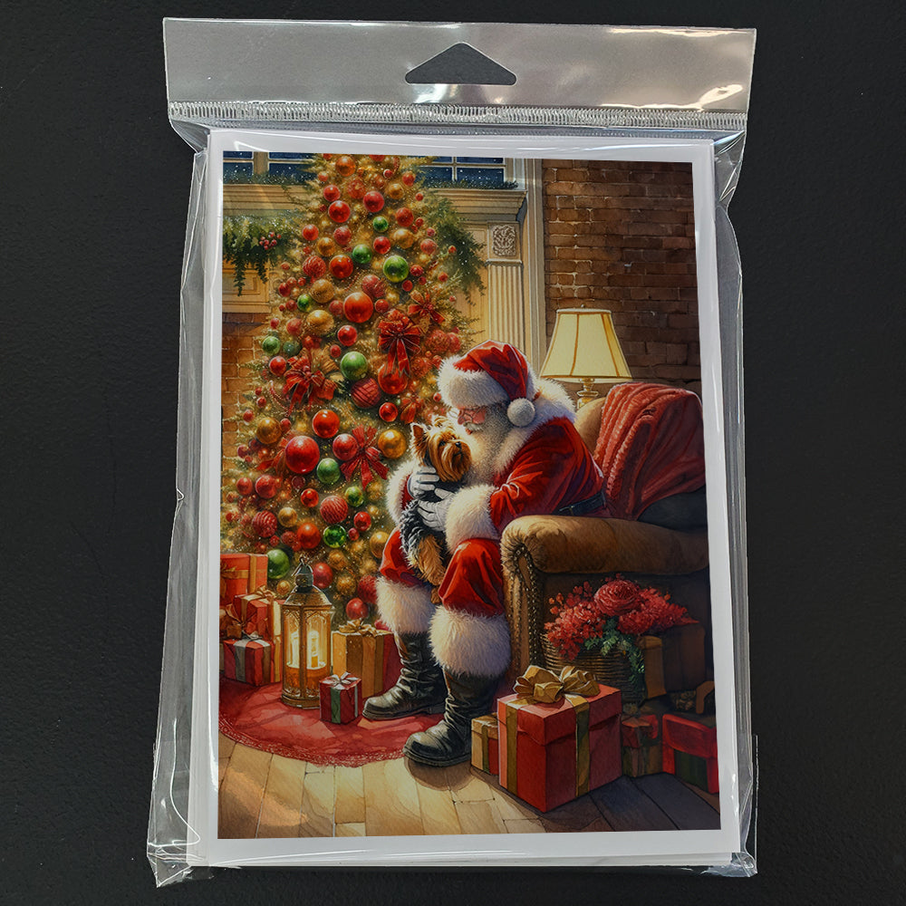 Yorkshire Terrier Yorkie and Santa Claus Greeting Cards Pack of 8 Blank Cards with Envelopes Whimsical A7 Size 5x7