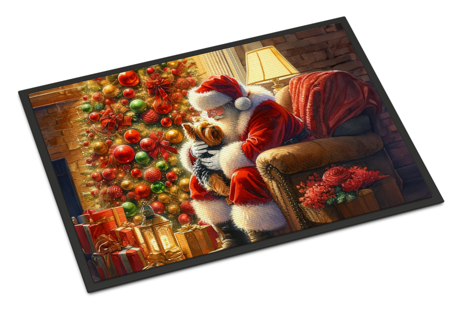 Yorkshire Terrier Yorkie and Santa Claus Doormat Indoor Outdoor 24H X 36W Front Door Mat Rugs for Entryway, Non Slip Washable Low Pile,