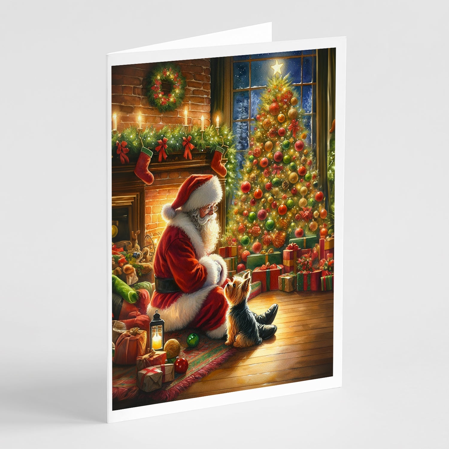 Yorkshire Terrier Yorkie and Santa Claus Greeting Cards Pack of 8 Blank Cards with Envelopes Whimsical A7 Size 5x7