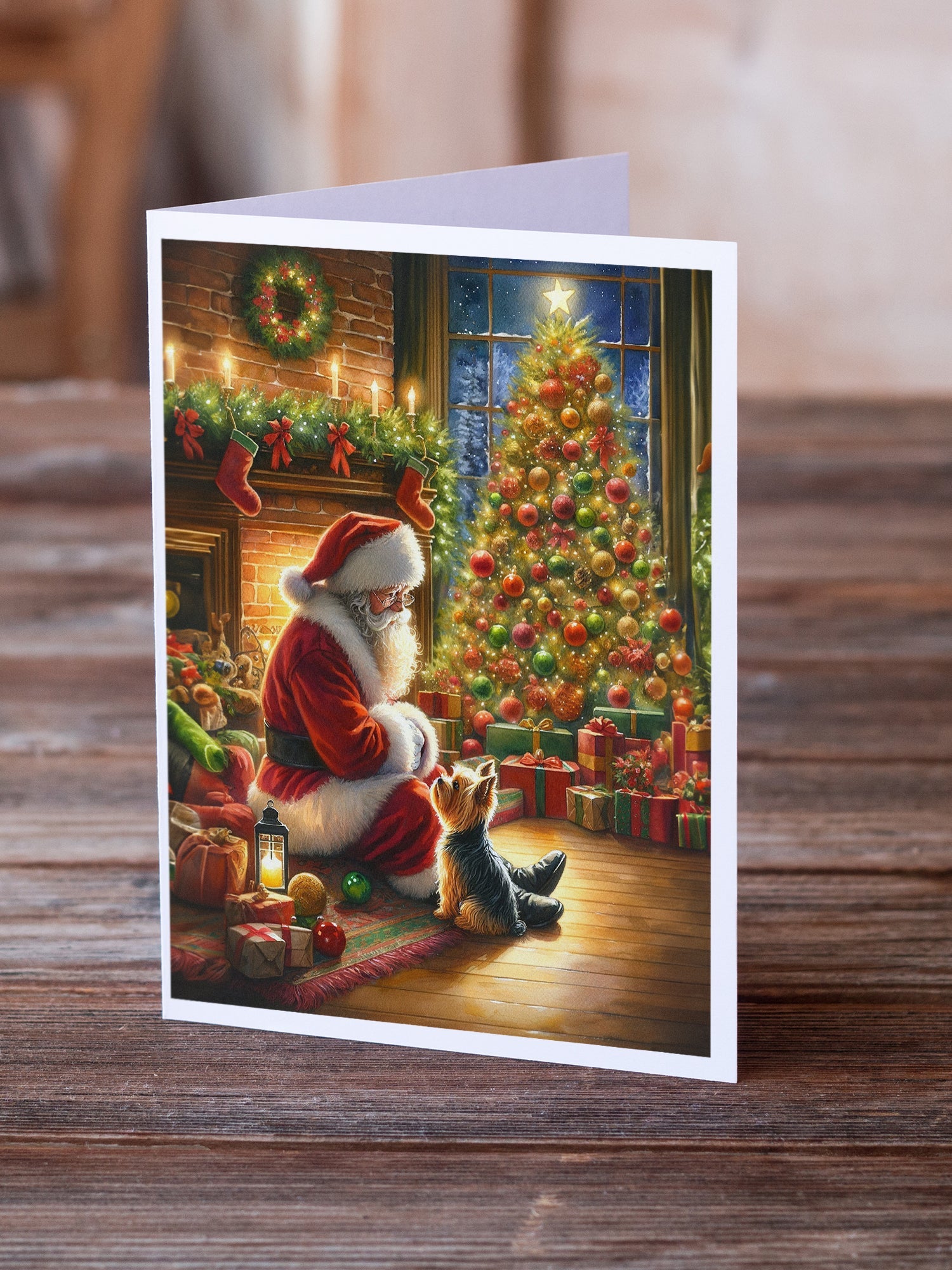 Yorkshire Terrier Yorkie and Santa Claus Greeting Cards Pack of 8 Blank Cards with Envelopes Whimsical A7 Size 5x7