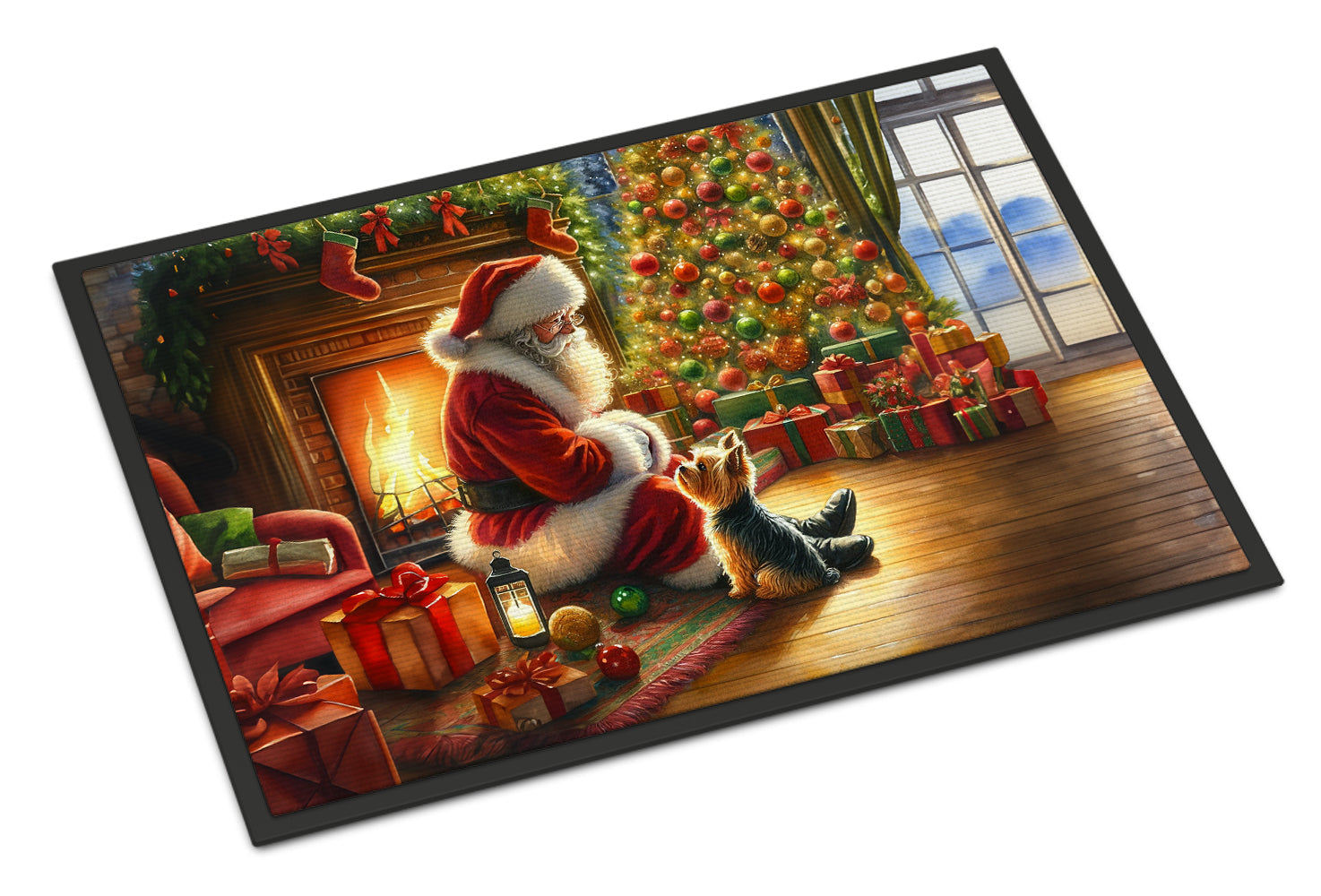 Yorkshire Terrier Yorkie and Santa Claus Doormat Indoor Outdoor 24H X 36W Front Door Mat Rugs for Entryway, Non Slip Washable Low Pile,