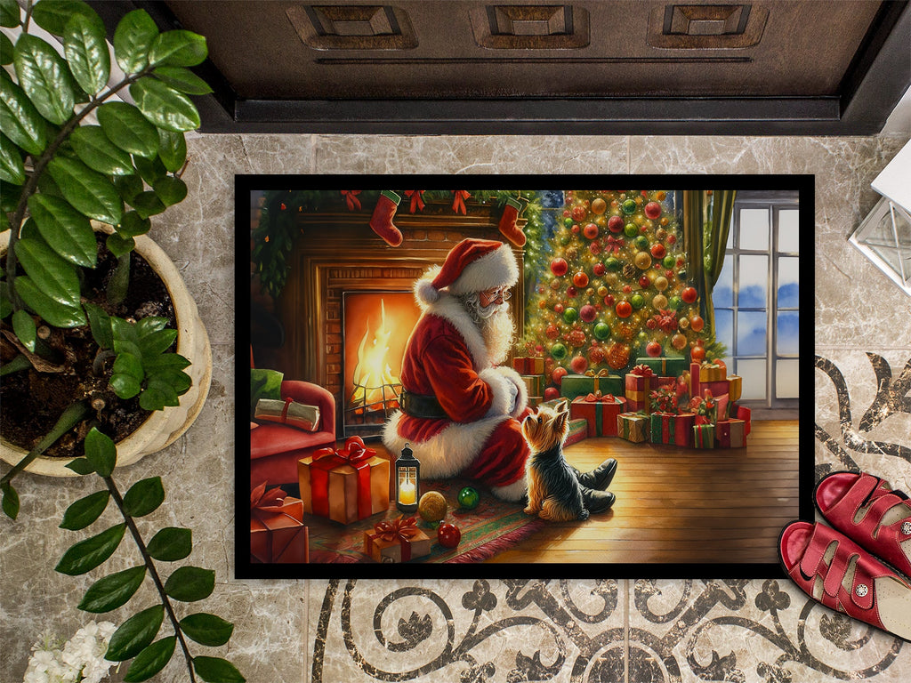 Yorkshire Terrier Yorkie and Santa Claus Doormat Indoor Outdoor 24H X 36W Front Door Mat Rugs for Entryway, Non Slip Washable Low Pile,