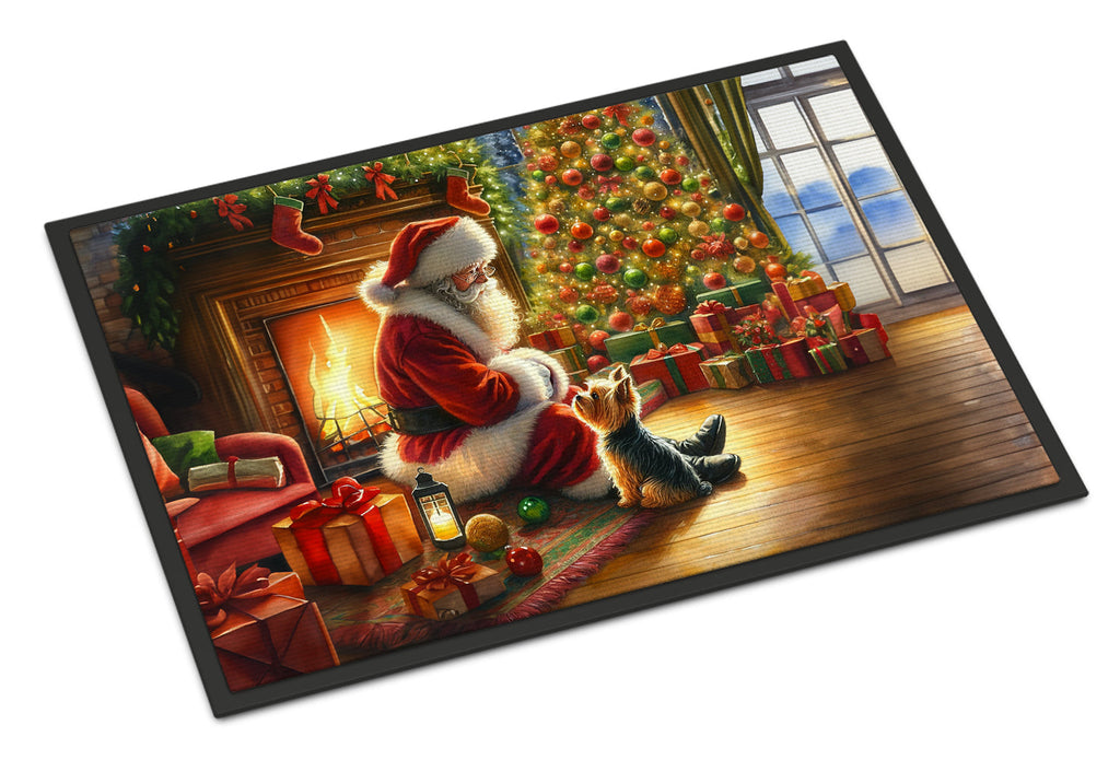 Yorkshire Terrier Yorkie and Santa Claus Doormat Indoor Outdoor 18H X 27W Front Door Mat Rugs for Entryway, Non Slip Washable
