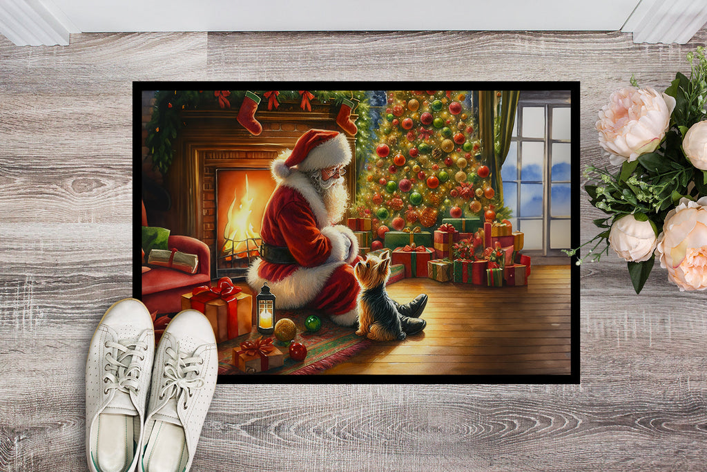Yorkshire Terrier Yorkie and Santa Claus Doormat Indoor Outdoor 18H X 27W Front Door Mat Rugs for Entryway, Non Slip Washable