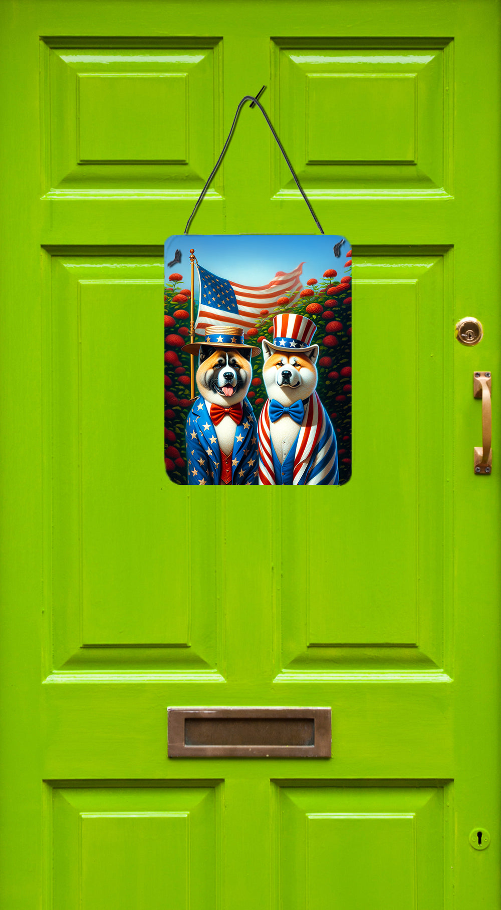 All American Akita Wall or Door Hanging Prints Aluminum Metal Sign Kitchen Wall Bar Bathroom Plaque Home Decor Front Door Plaque, 12x16, Multicolor
