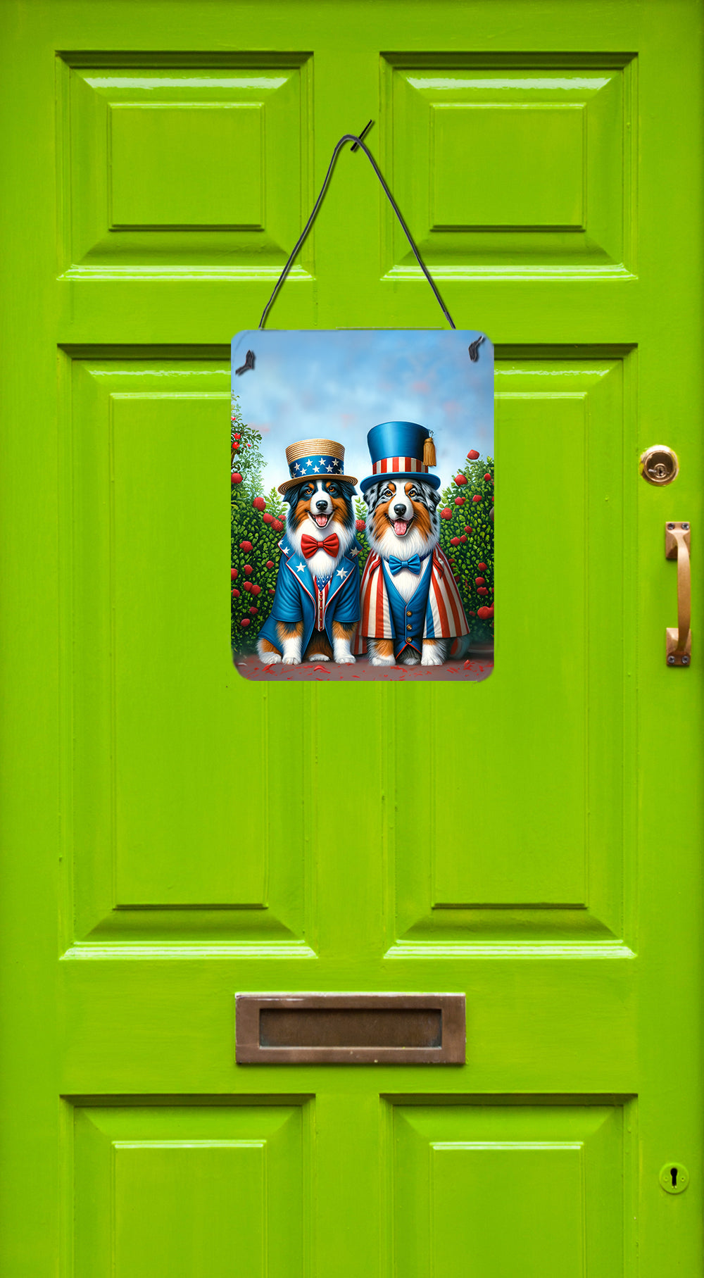 All American Australian Shepherd Wall or Door Hanging Prints Aluminum Metal Sign Kitchen Wall Bar Bathroom Plaque Home Decor Front Door Plaque, 12x16, Multicolor