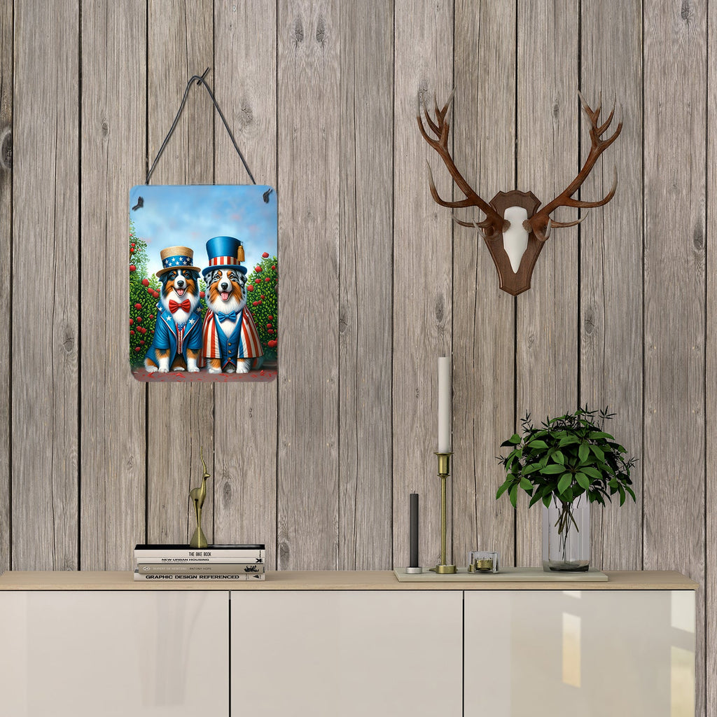 All American Australian Shepherd Wall or Door Hanging Prints Aluminum Metal Sign Kitchen Wall Bar Bathroom Plaque Home Decor Front Door Plaque, 12x16, Multicolor