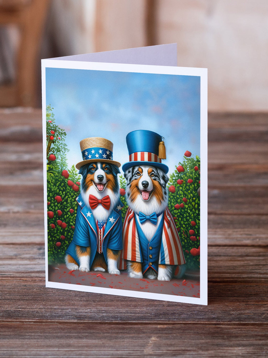 All American Australian Shepherd Greeting Cards Pack of 8 Blank Cards with Envelopes Whimsical A7 Size 5x7