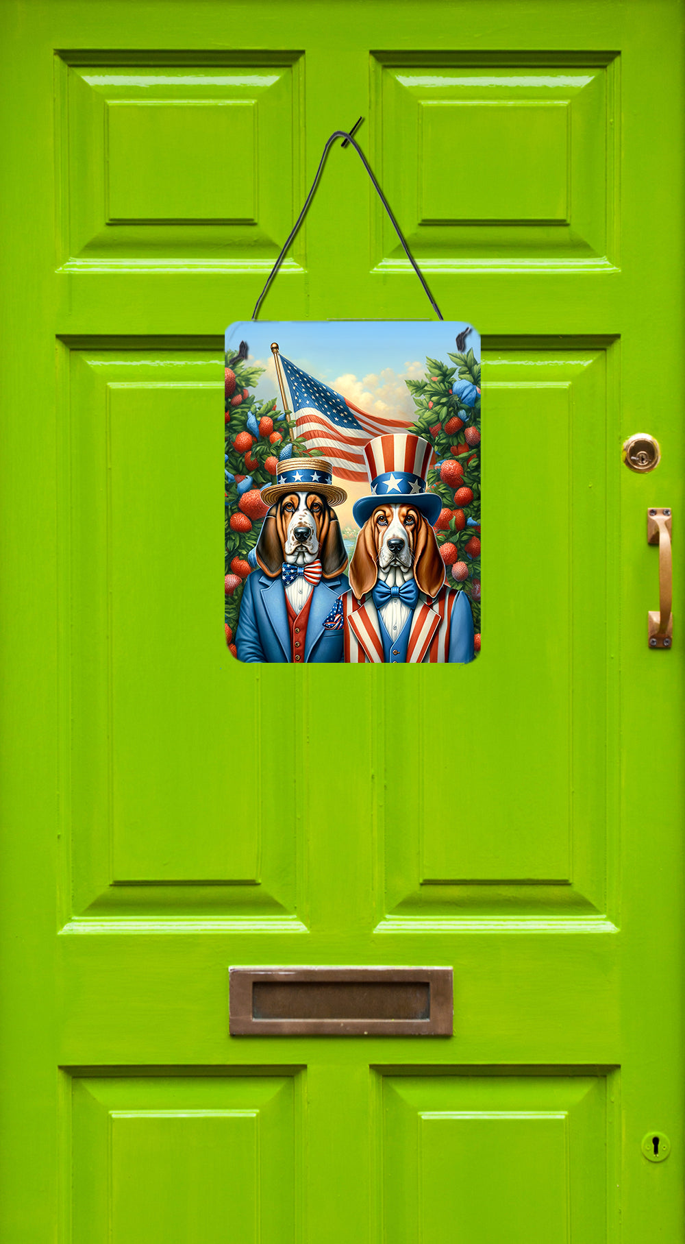 All American Basset Hound Wall or Door Hanging Prints Aluminum Metal Sign Kitchen Wall Bar Bathroom Plaque Home Decor Front Door Plaque, 12x16, Multicolor