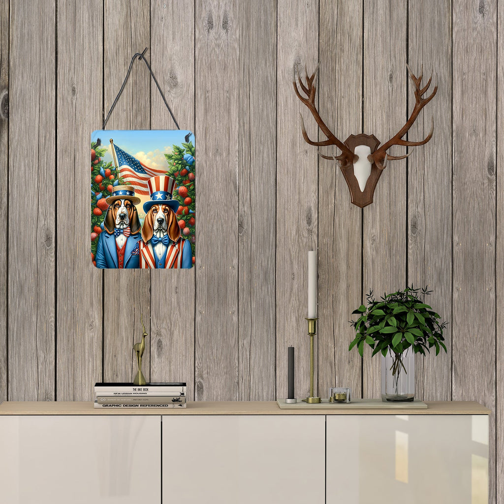 All American Basset Hound Wall or Door Hanging Prints Aluminum Metal Sign Kitchen Wall Bar Bathroom Plaque Home Decor Front Door Plaque, 12x16, Multicolor