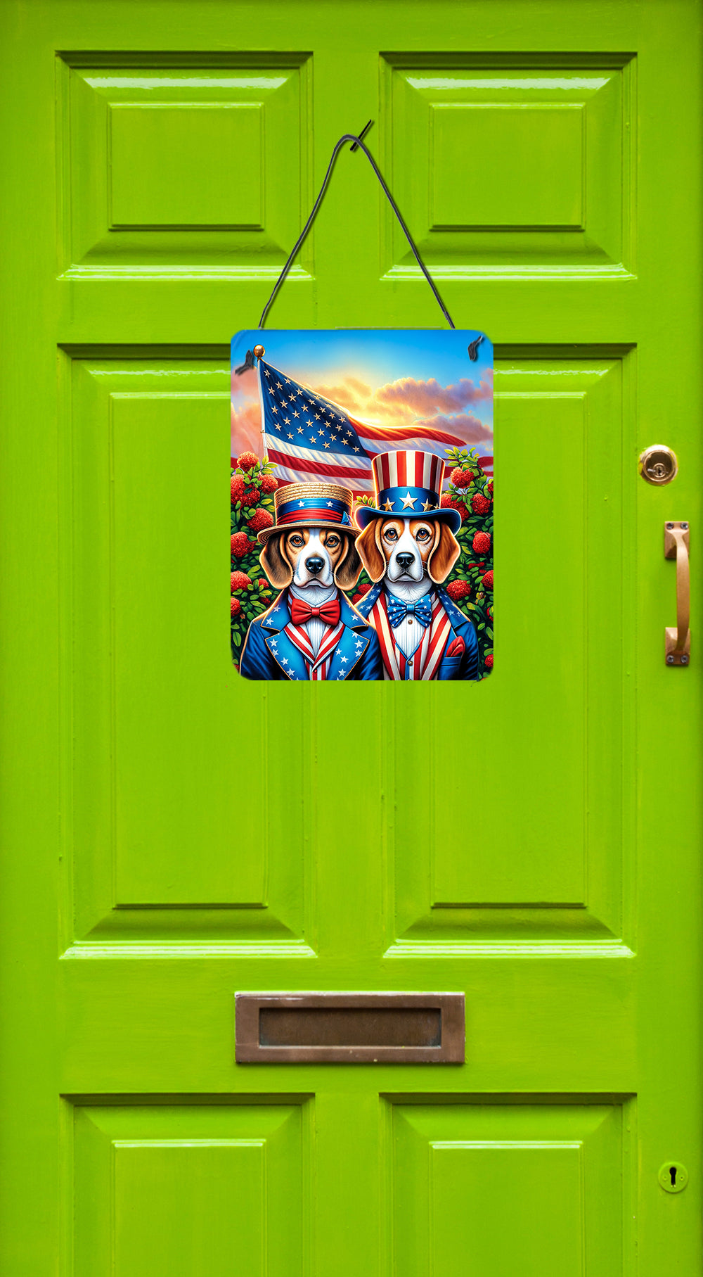All American Beagle Wall or Door Hanging Prints Aluminum Metal Sign Kitchen Wall Bar Bathroom Plaque Home Decor Front Door Plaque, 12x16, Multicolor