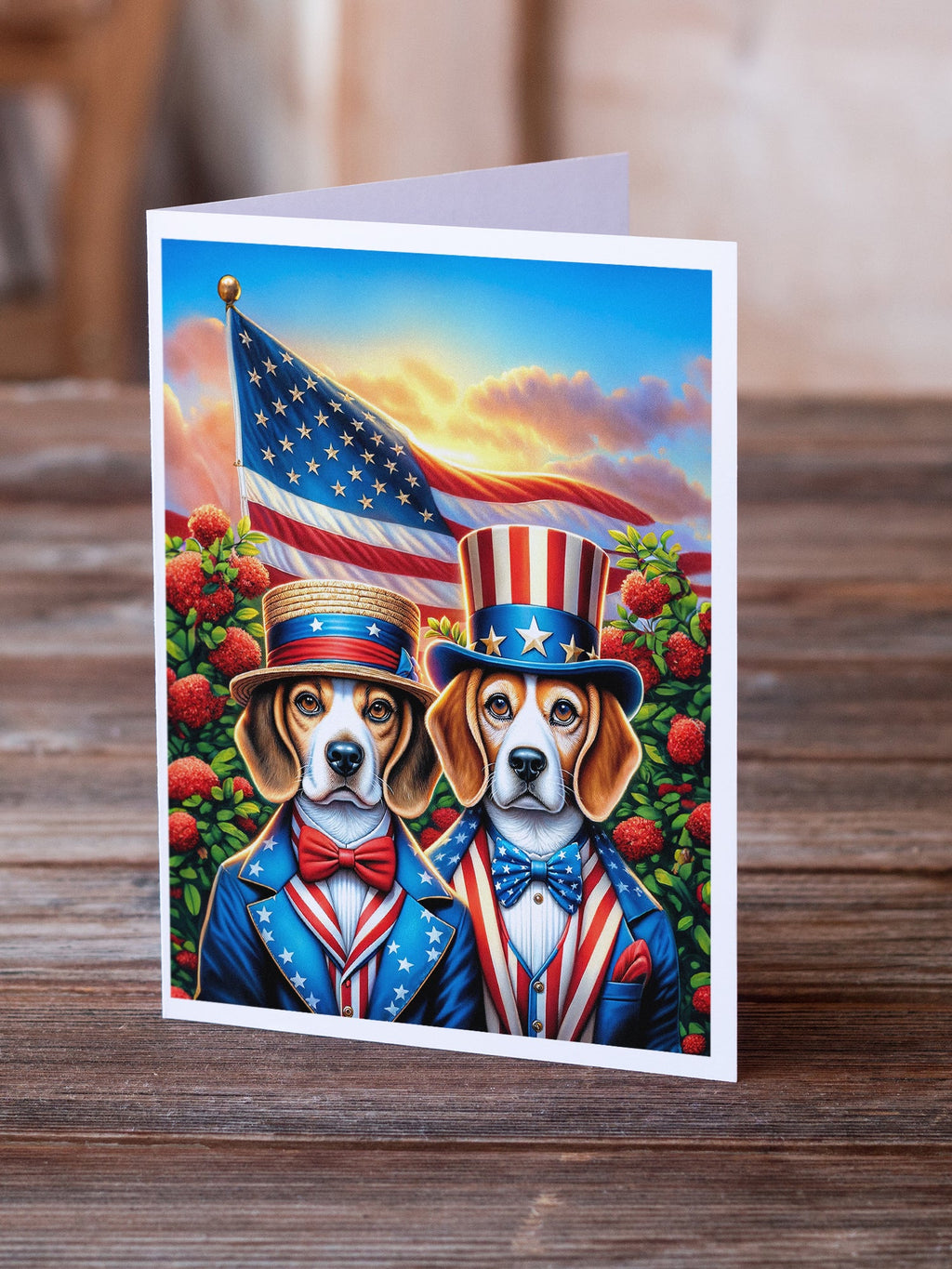 All American Beagle Greeting Cards Pack of 8 Blank Cards with Envelopes Whimsical A7 Size 5x7