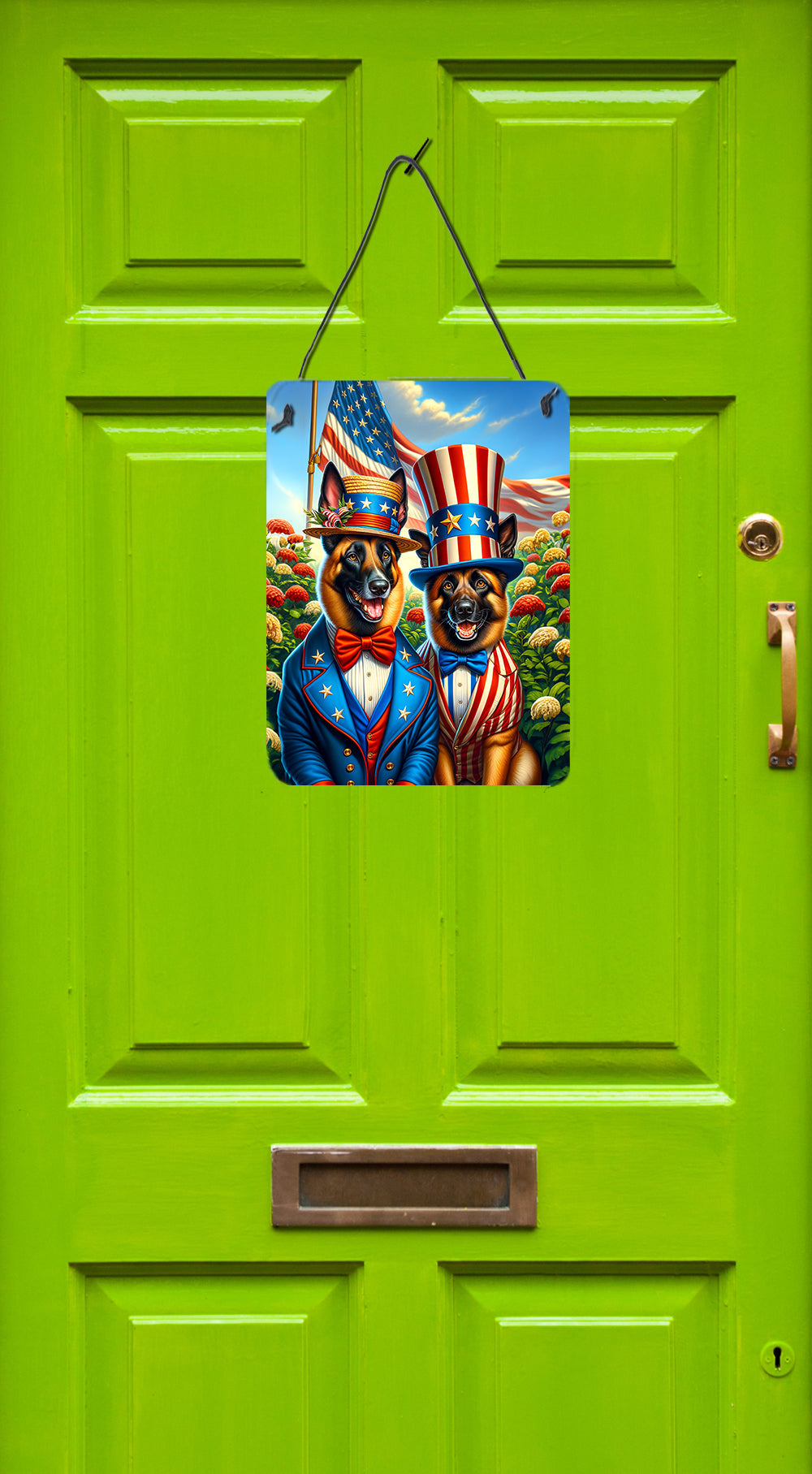 All American Belgian Malinois Wall or Door Hanging Prints Aluminum Metal Sign Kitchen Wall Bar Bathroom Plaque Home Decor Front Door Plaque, 12x16, Multicolor