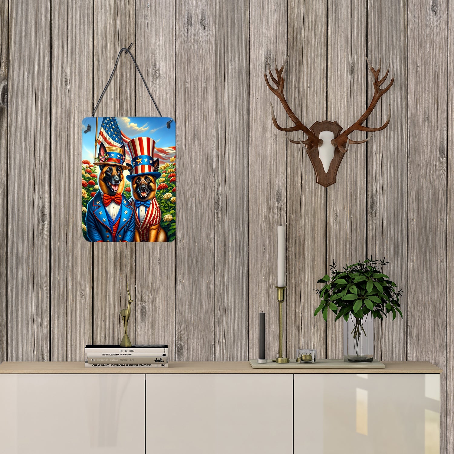 All American Belgian Malinois Wall or Door Hanging Prints Aluminum Metal Sign Kitchen Wall Bar Bathroom Plaque Home Decor Front Door Plaque, 12x16, Multicolor