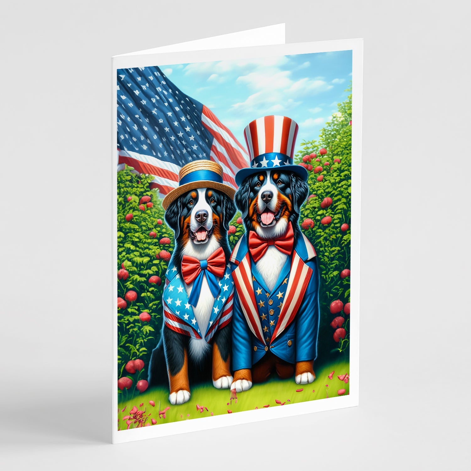 All American Bernese Mountain Dog Greeting Cards Pack of 8 Blank Cards with Envelopes Whimsical A7 Size 5x7