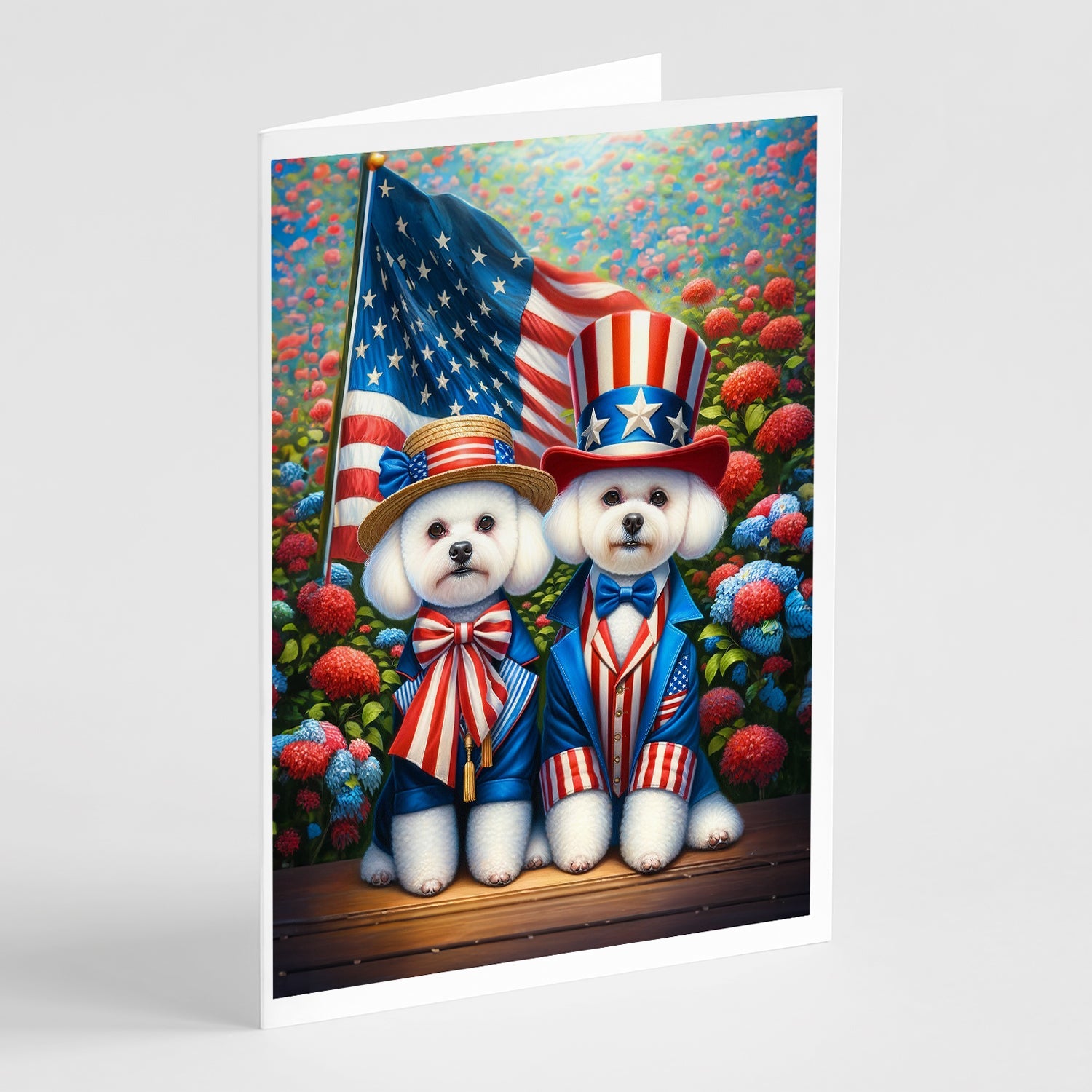 All American Bichon Frise Greeting Cards Pack of 8 Blank Cards with Envelopes Whimsical A7 Size 5x7