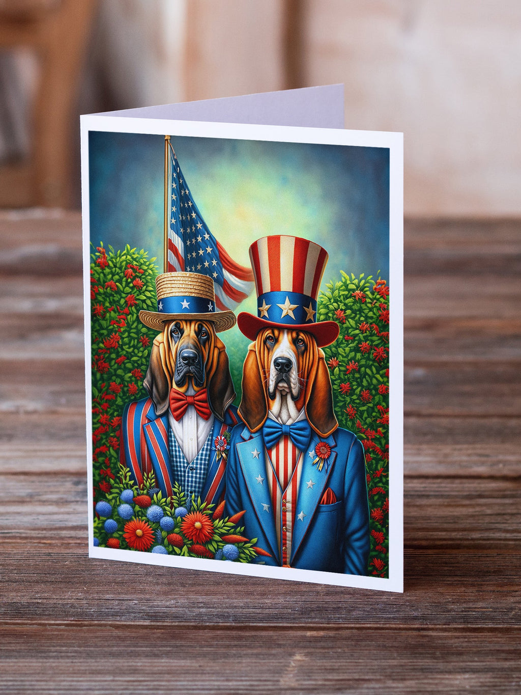 All American Bloodhound Greeting Cards Pack of 8 Blank Cards with Envelopes Whimsical A7 Size 5x7