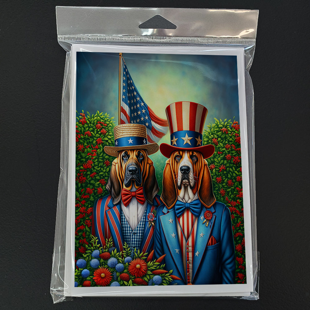 All American Bloodhound Greeting Cards Pack of 8 Blank Cards with Envelopes Whimsical A7 Size 5x7