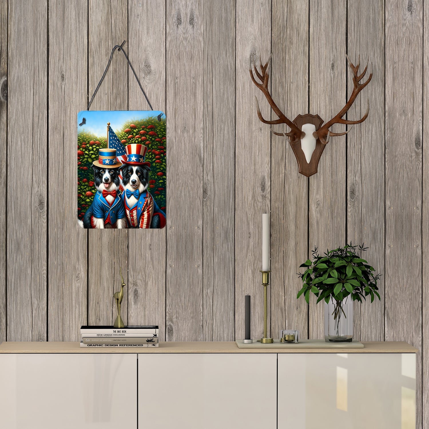All American Border Collie Wall or Door Hanging Prints Aluminum Metal Sign Kitchen Wall Bar Bathroom Plaque Home Decor Front Door Plaque, 12x16, Multicolor