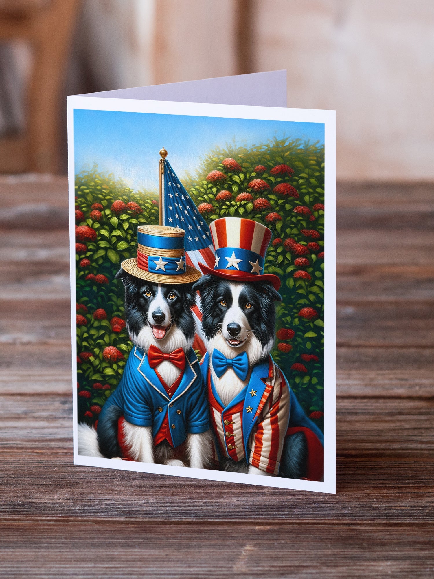 All American Border Collie Greeting Cards Pack of 8 Blank Cards with Envelopes Whimsical A7 Size 5x7